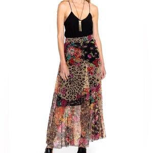 NEW Johnny Was Mazzy Patchwork Skirt (Lined) Mesh Leopard Wild Gardenia Size XL